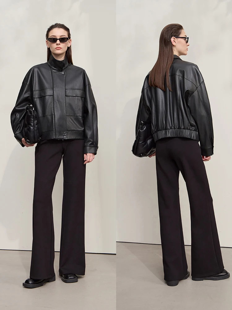 AMII abrigo para mujer 2025 otoño nueva chaqueta de cuero con solapa moderna Retro chaqueta de cuero holgada de manga larga para mujer 12543111