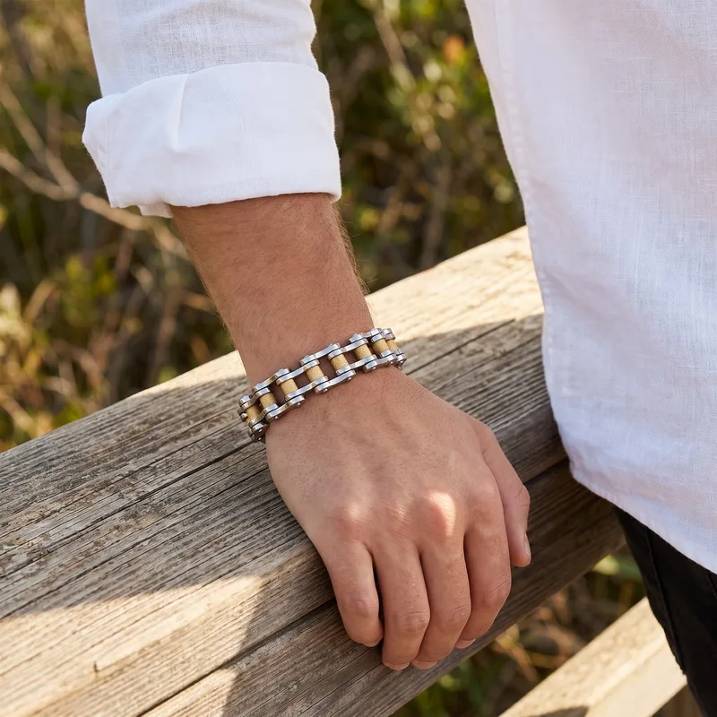 18mm Men's Stainless Steel Bracelet Creative Imitation Bicycle Chain Bracelet Trendy Punk Style Daily Wear Accessories