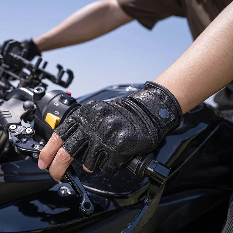 

Summer Motorcycle Touchscreen Gloves For Men And Women Goatskin Half Finger Sports Motorbike Gloves With Hard Knuckle Protector