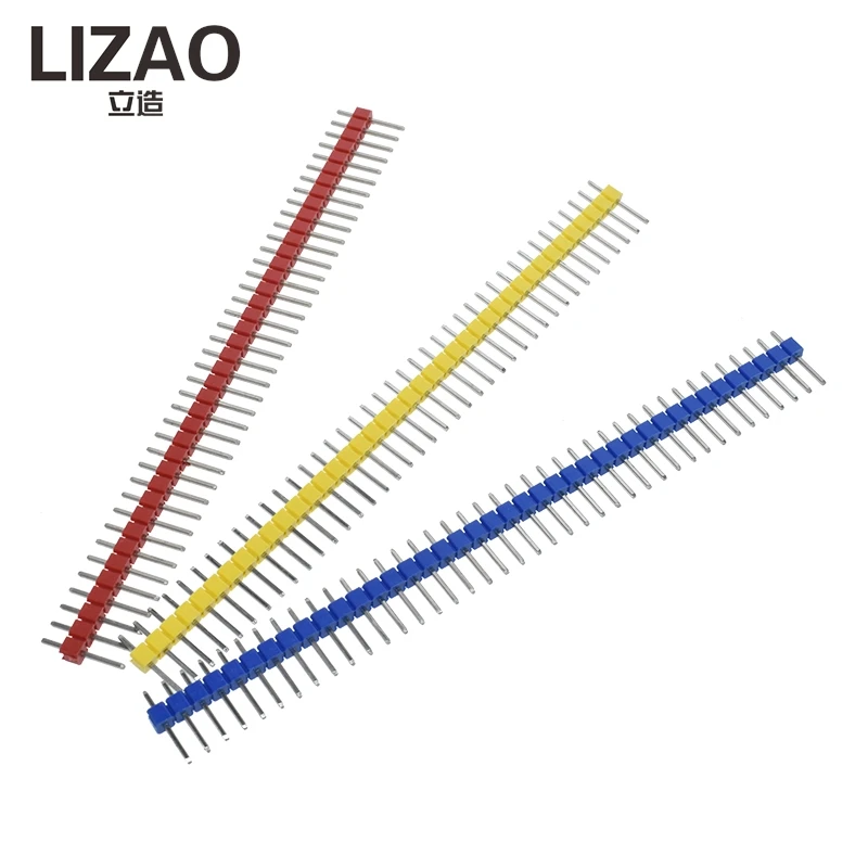 LIZAO 12PCS 2.54mm Single Row Pin Header Strip, 1X40 Male & Female Header, Multi Color Black White Red Yellow Blue Connector