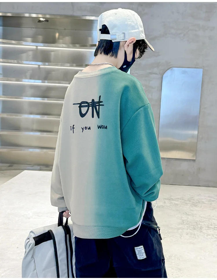 Kinder Jungen Frühlingskleidung Sweatshirt mit Farbverlauf Neuer Buchstabendruck Streetwear Langarm T-Shirt Retro-Design Pullover Oberteil – Detail 5