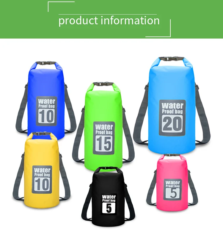 Double Belt PVC Waterproof Bag, Outdoor Swimming Bag, Diving Compression Storage, Dry Bag, Unisex Kayaking Backpack, 5L, 10L, 20