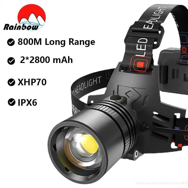 

Super Bright XHP70 Long Range Most Powerful LED Headlamp Rechargeable Head Lamp Outdoor Camping Headlight Head Light Flashlight