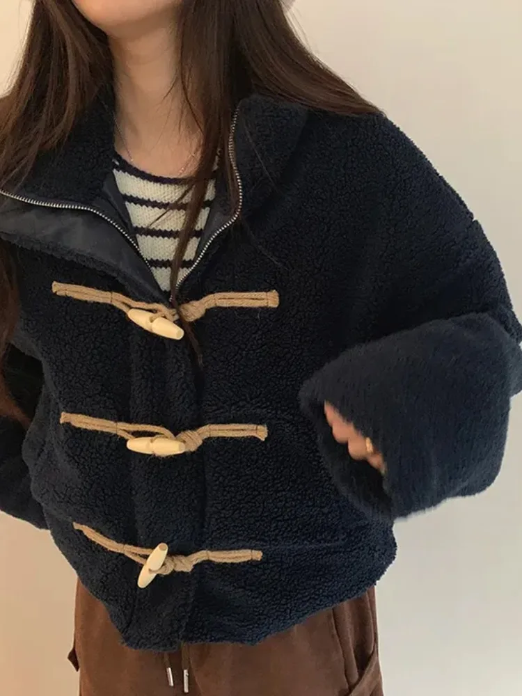 레트로 다용도 양털 코튼 재킷 여성용 루즈핏 버튼업 겨울 코트 봄 가을 겨울 시즌웨어