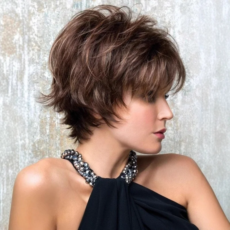 

Short curly wig with outward curls for women, natural slightly wavy, European and American fashion, high-temperature fiber