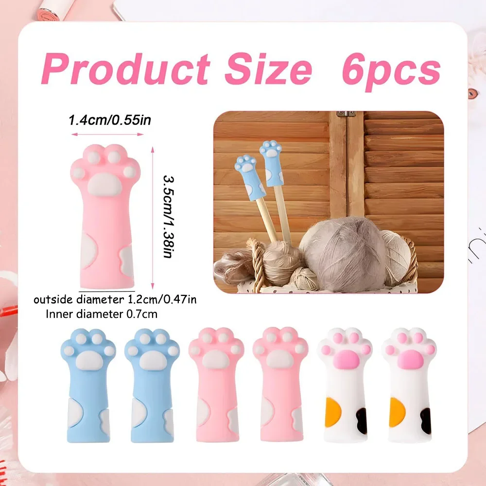 6pcs Cat Paw Knitting Needle Stoppers Needles Point Protector Tip Cover Crochet Knitting Needle Caps Supplies Accessories