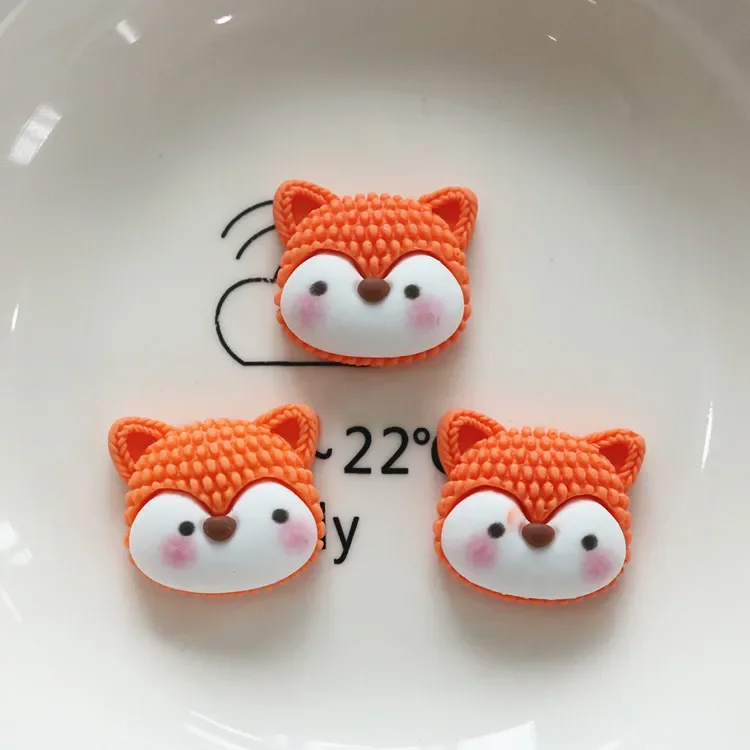 Resina Dos Desenhos Animados De Malha Pulseira Animal, Fox Series, DIY Phone Case, Handmade Headwear, Clipe De Cabelo Acessórios, Nail Art Encantos, 10Pcs