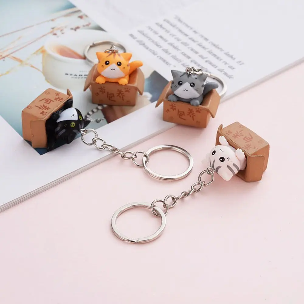 Fashion Cute Box Personality Little Cat Ornaments Key Ring Keychain Bag Charm Pendant For Men Women