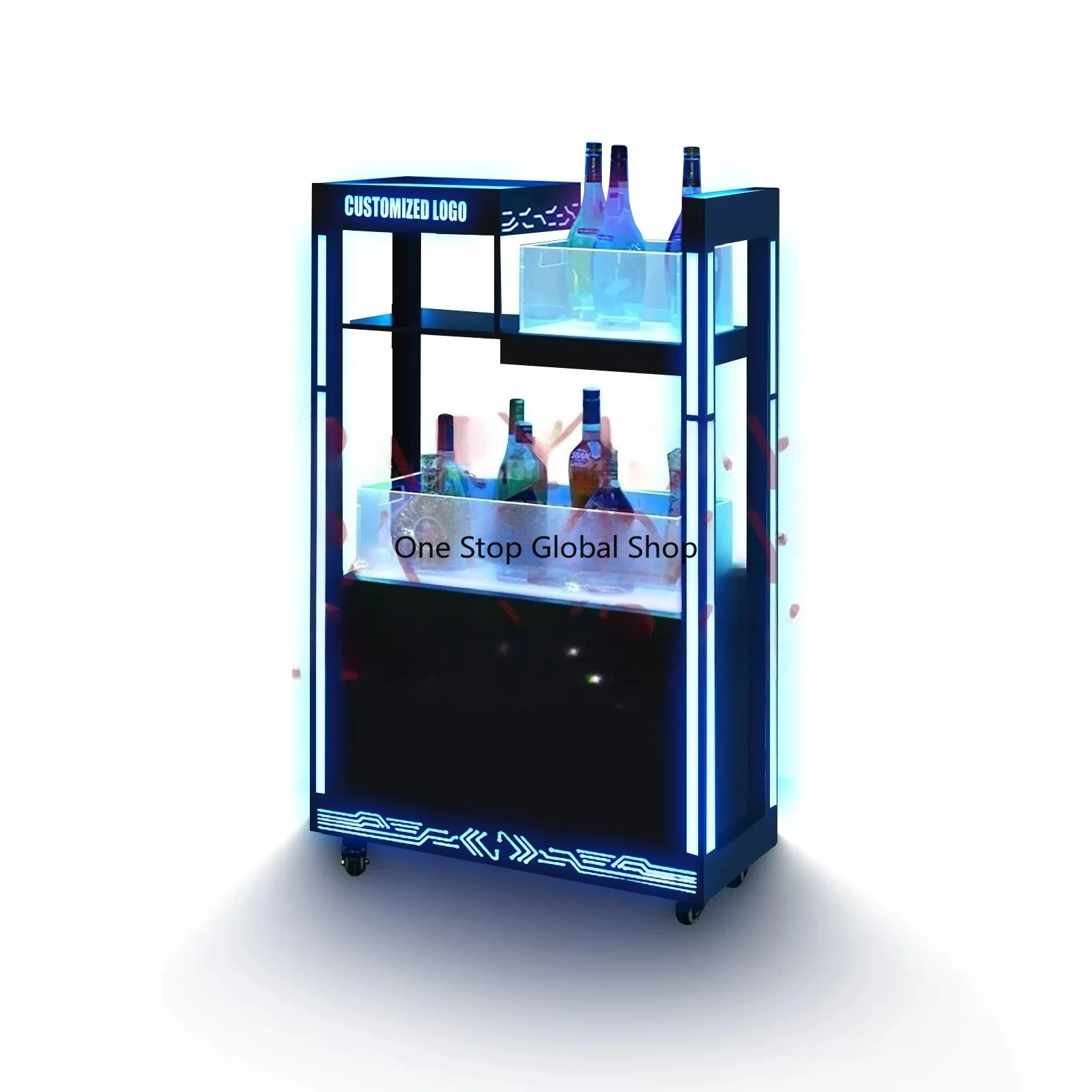 

Customizable Modern Metal Light Emitting Diode Wine Cabinet Lighting Display Stand