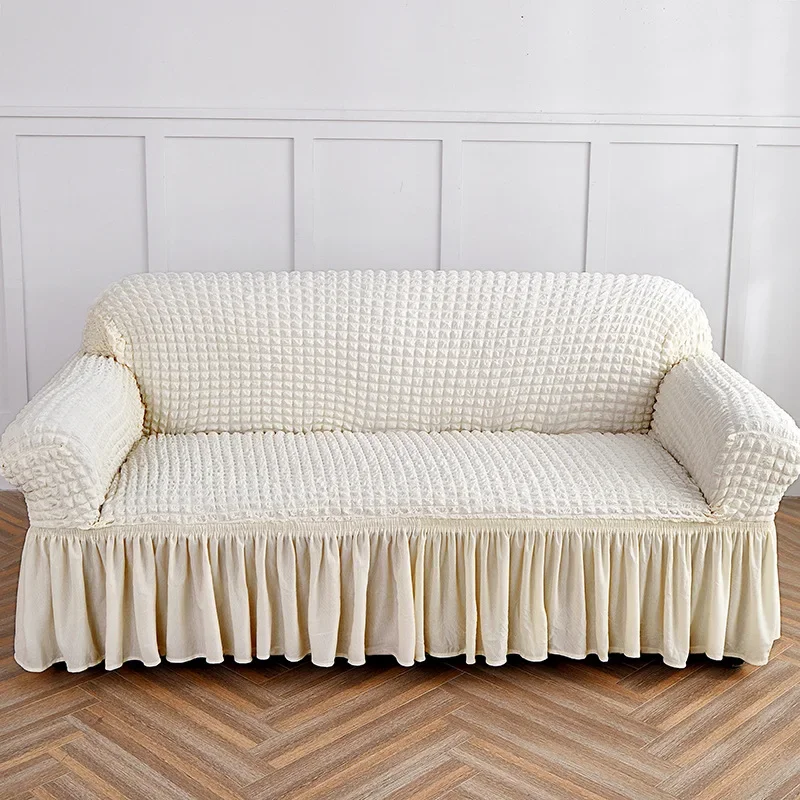1/2/3/4 Seater Seersucker Sofa Slipcover with Skirt Universal Stretch Sofa Couch Slipcover Easy Fitted Chair Furniture Protector