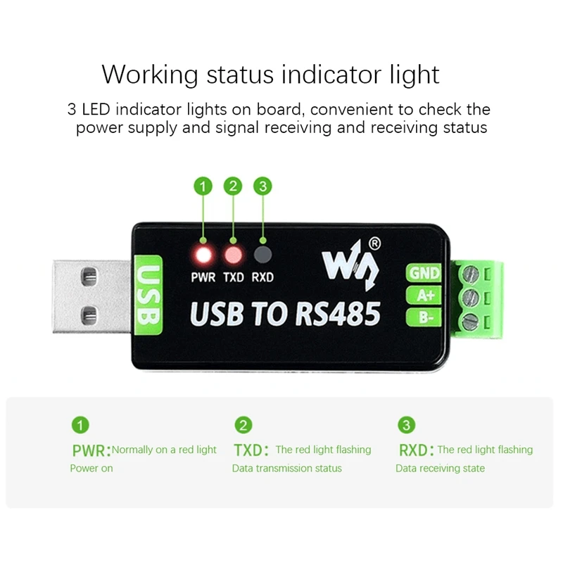 Waveshare USB To RS485 Serial Converter RS485 Communication Module 300-921600Bps Built-In ESD Protection Circuit