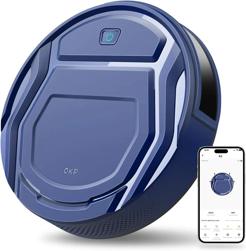 OKP K2 Robot Vacuum Cleaner 2000Pa suction,1800 mAh,App/Google assistant Control,Ideal for Pet Hair, Carpet and Hard Floor