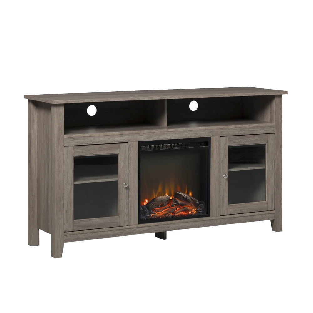 Classic Glass-Door Fireplace Tall TV Stand for TVs up to 65