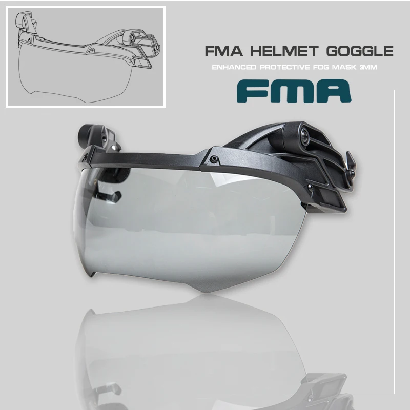 TBFMA Outdoor OP Helmet  Tactical Anti-fog Goggles with Enhannced Protection 3MM Thickened Helmet Goggles TB1297