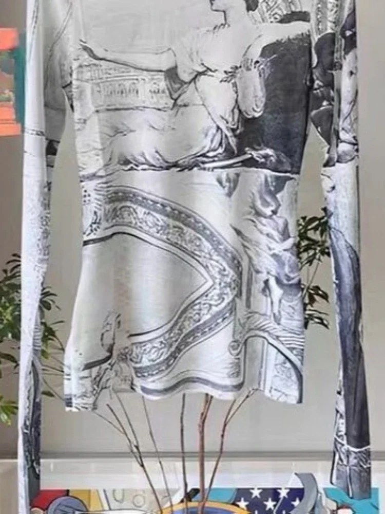 

Y2K Vintage Harajuku Fairy Printing Long Sleeve Bodycon Tee, Streetwear Casual Tops (Character Count: 68)