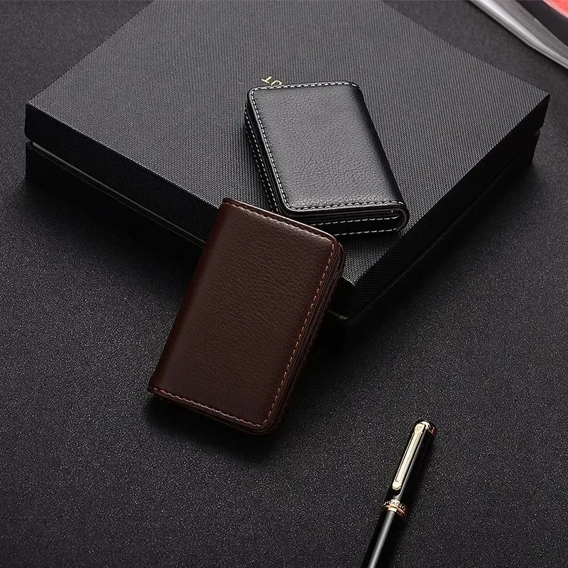 1pc PU Leather Business Card Holder with Magnetic Buckle Slim Pocket Name Card Holder Large Capacity Portable Credit Card Case