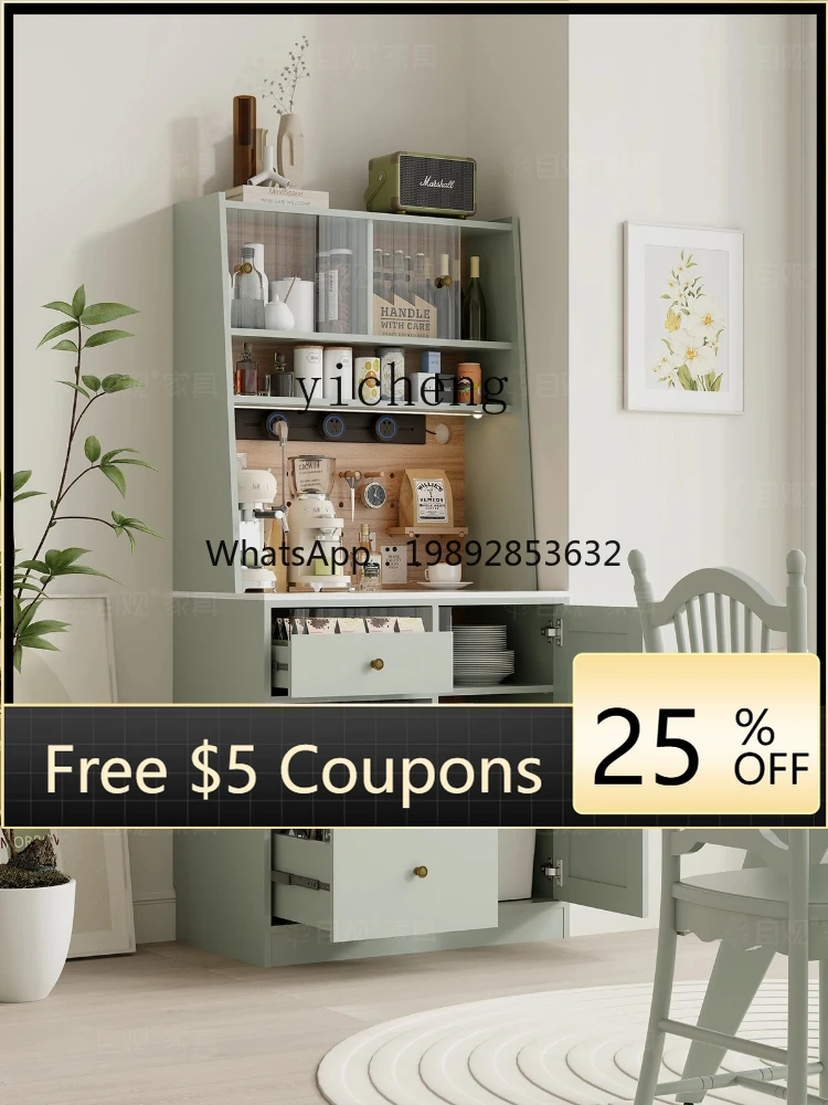 

AA American multi-functional side locker green large capacity storage cabinet with hole plate coffee machine placement table