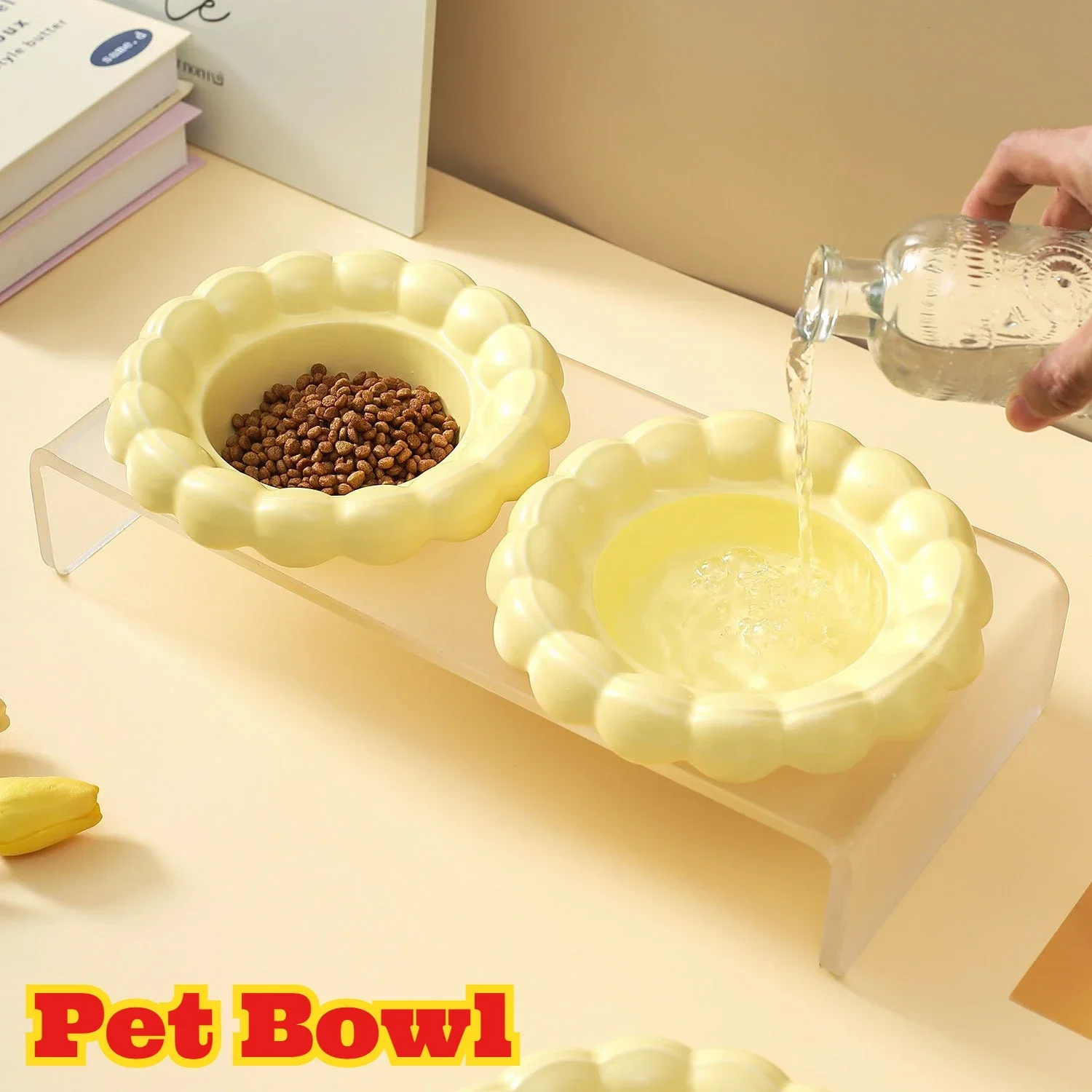 Custom Cookie Shape Pet Bowl Ceramic Cat Dog Food Dish Acrylic Elevated Stand Non Spill Design Anti Tilt Feeder Small Medium Pet