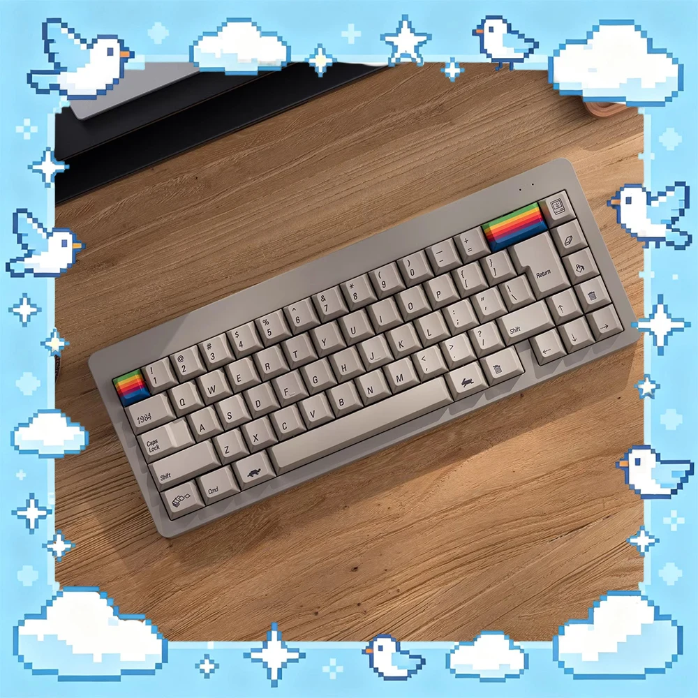 PBTfans 1984 Vintage Grey PC Keycaps Italic Thermal Sublimation Pbt Keyboard Keycaps Customization Of Glass Beads PC Accessories