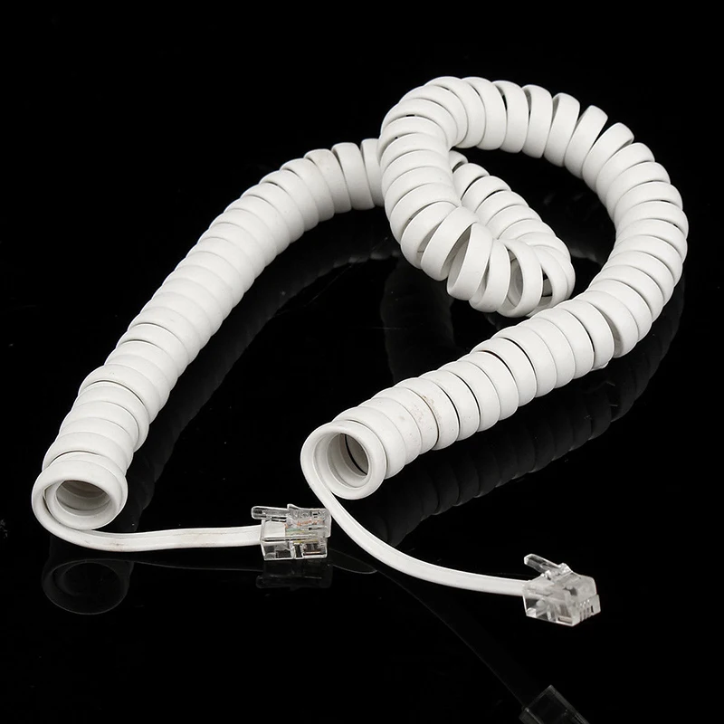 2M Coiled Telephone Handset Cable RJ10 4P4C Phone Voice Extension Curly Spring Cord Telephone Coiled Cord Connection Line