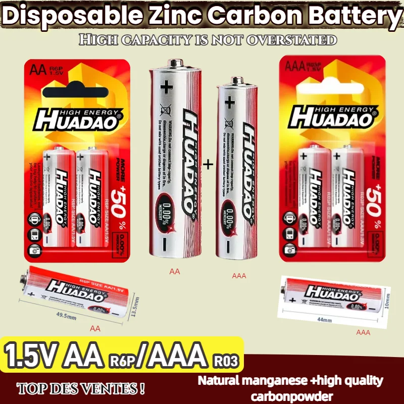 

Hot AA R6P Batteries 1.5V AAA R03P Cell Disposable Zinc Carbon Battery for Mouse Calculator Electric Toys Remote control