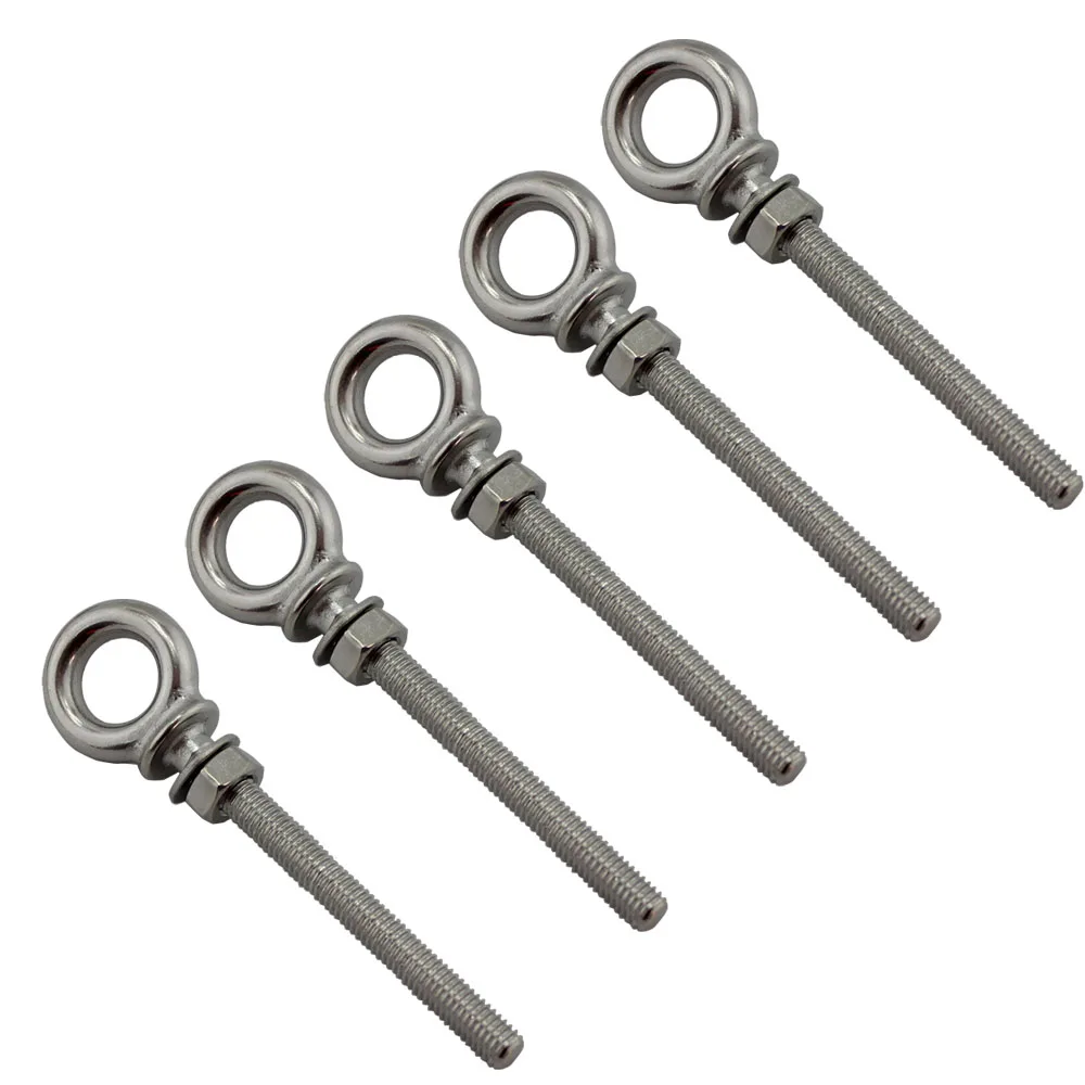Stainless Steel 316 Fastener HX Long Eye Hook Bolt with Washer and Nut Non welded integral long bolt