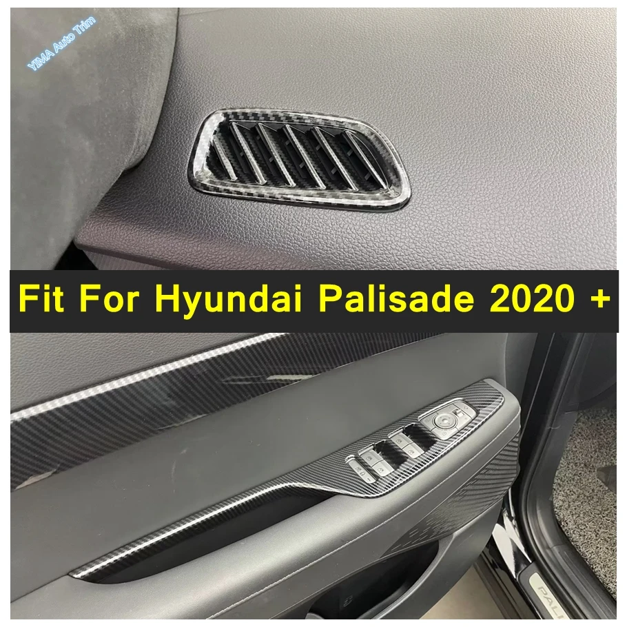 

Car Dashboard Air AC Vent Frame / Window Lift Switch Button Cover Trim For Hyundai Palisade 2020 - 2023 Carbon Fiber Accessories