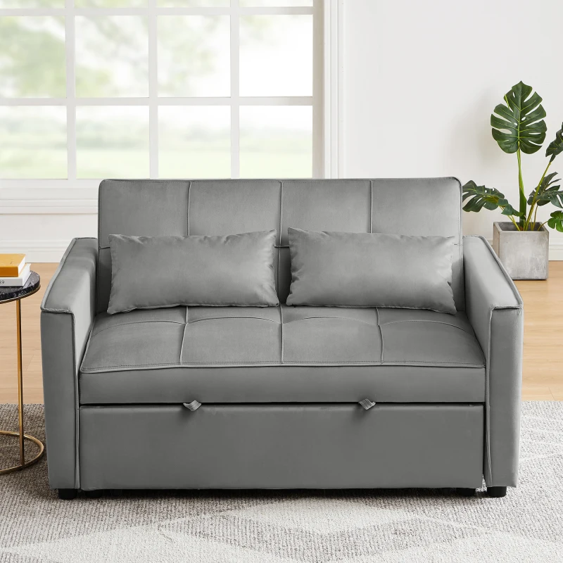 Grey Velvet Sofa Bed Easy to assemble Soft and comfortable for indoor living room furniture