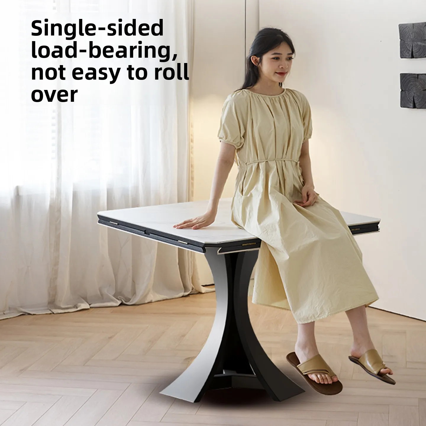 LH folding dining table small apartment square variable round table solid wood rock slab dining table