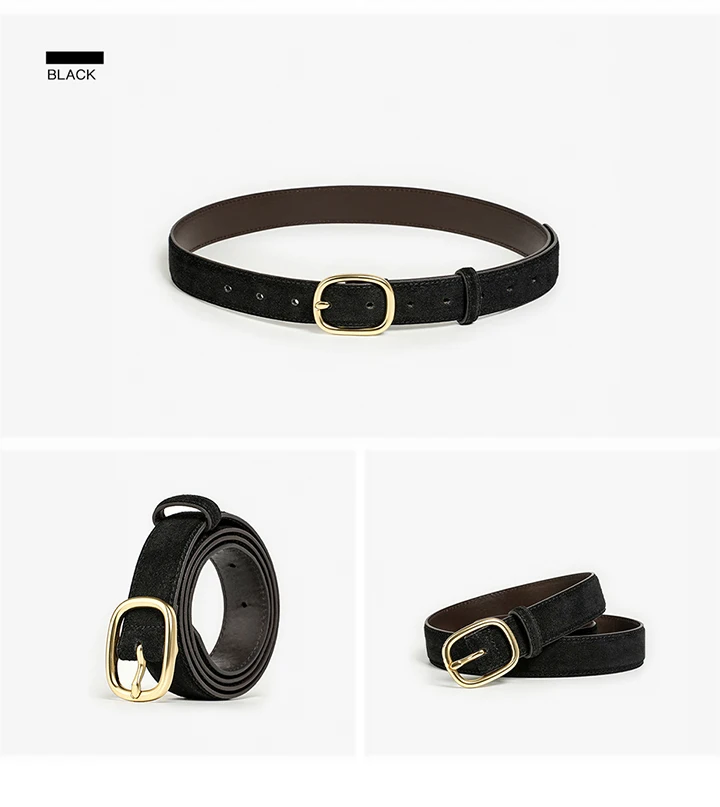 BEAUTODAU Belt Women Split Leather Trend Elliptical Pin Buckle Accessories All-Match Jeans Waistband Ladies Handmade 91119