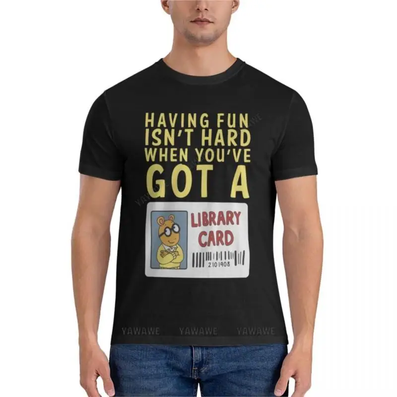 

Мужские футболки, хлопковая Футболка teeshirt, Артур, библиотека, карточка, Классическая футболка, Забавные футболки, футболка