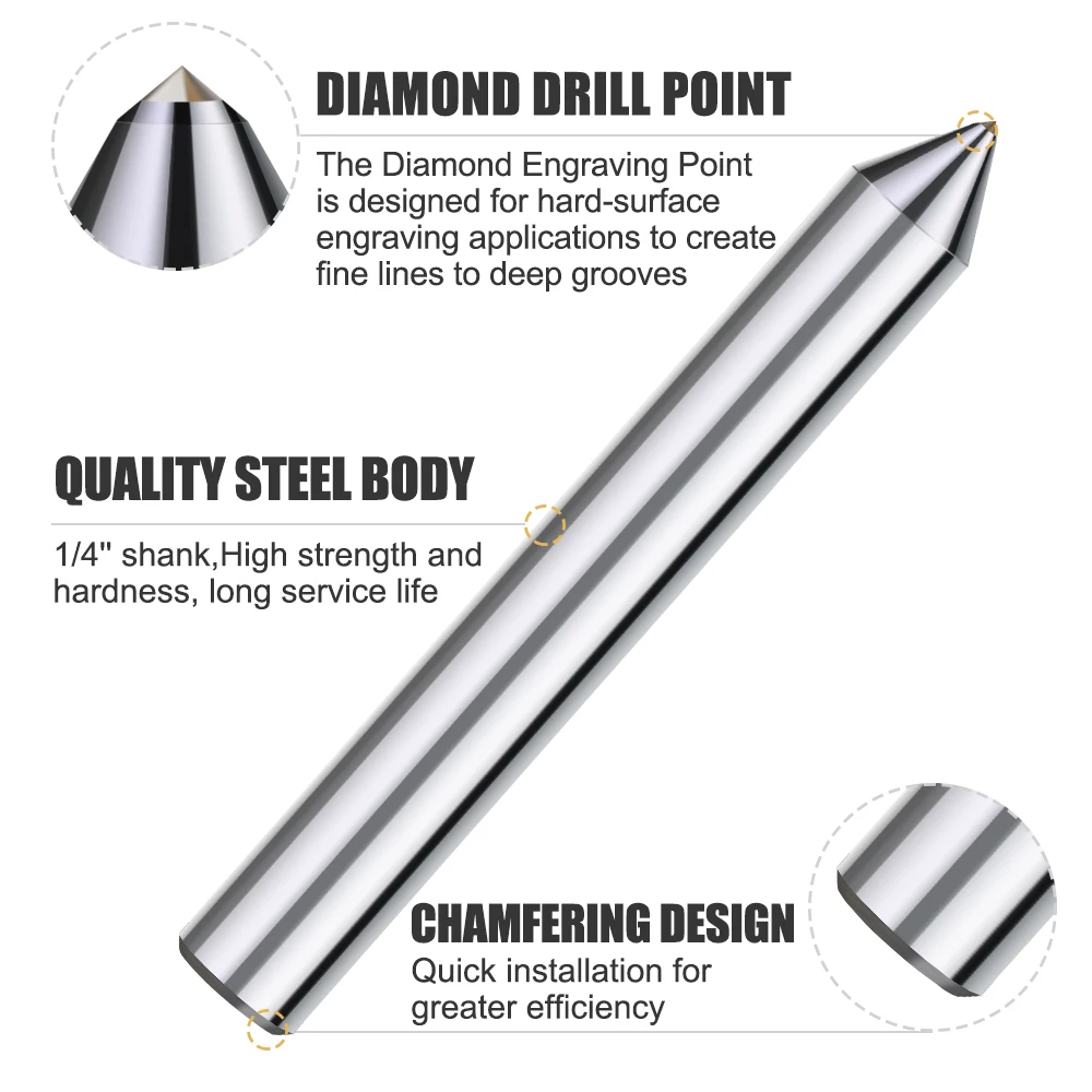 Hampton Diamond Engraving Bit 3.175mm 6.35mm Milling Cutter 60-120 Degree Engraving Cutter Metal Stone PCB Bit CNC Cutting Tool