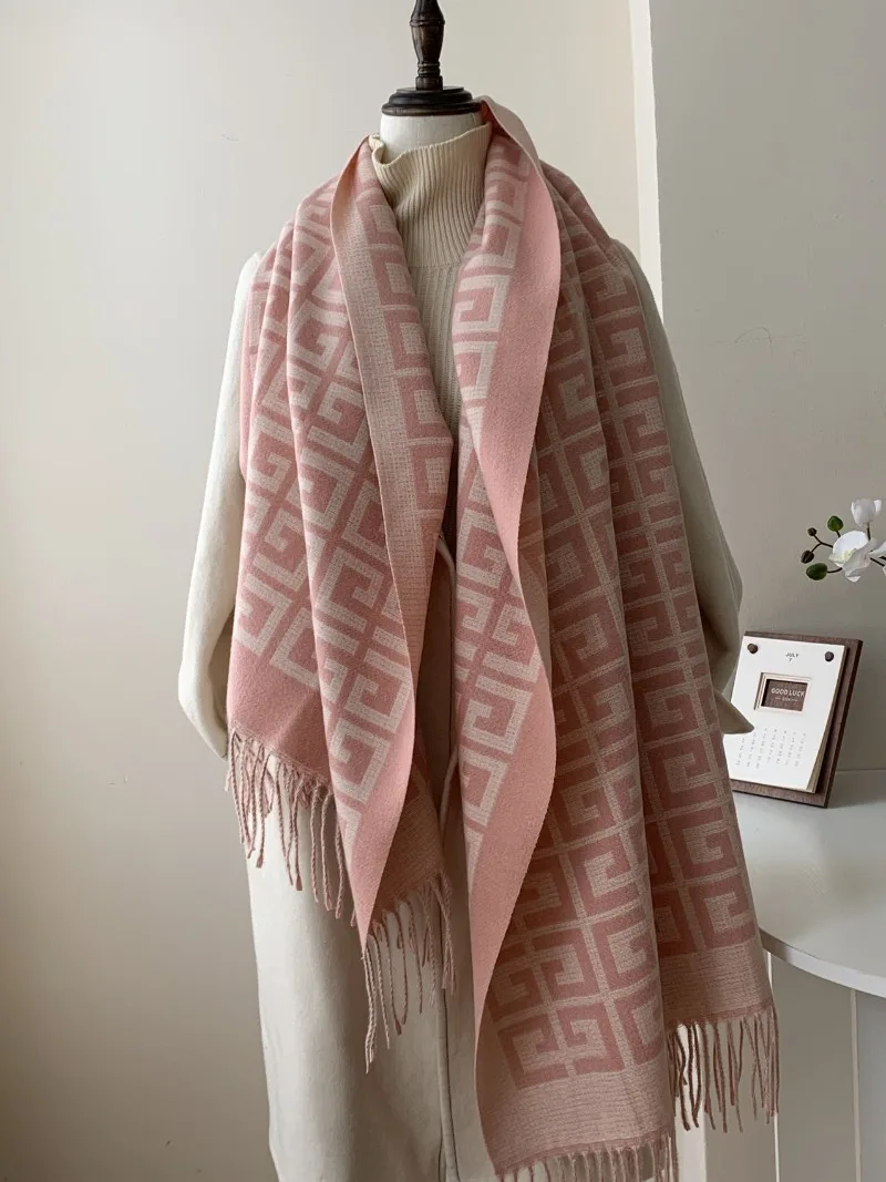 Luxury Two Way Scarf 2025 for Women Winter Warm Faux Wool Blend Reversible Wrap Elegant Design Christmas Gift Free Shipping