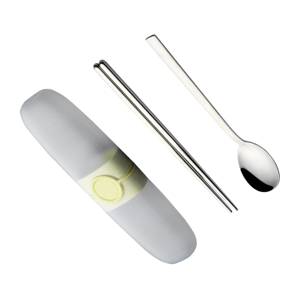

3 Pcs Stainless Steel Cutlery Set Spoon Lunch Silverware Portable Yellow Reusable Student