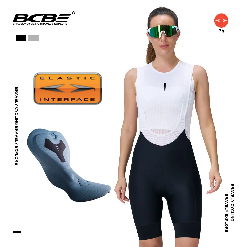 BCBE Women Cycling Bib Shorts 7H Italy Elastic Interface Padded Riding Bib Tights Racing Bike Pants Slim Fit Road Bicycle Short