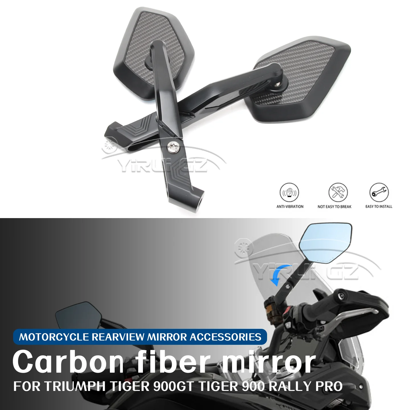 

Motorcycle rearview mirrors Foldable mirror rod anti-glare mirror Rearview Side Mirror FOR Triumph Tiger 900GT 900 RALLY PRO 900