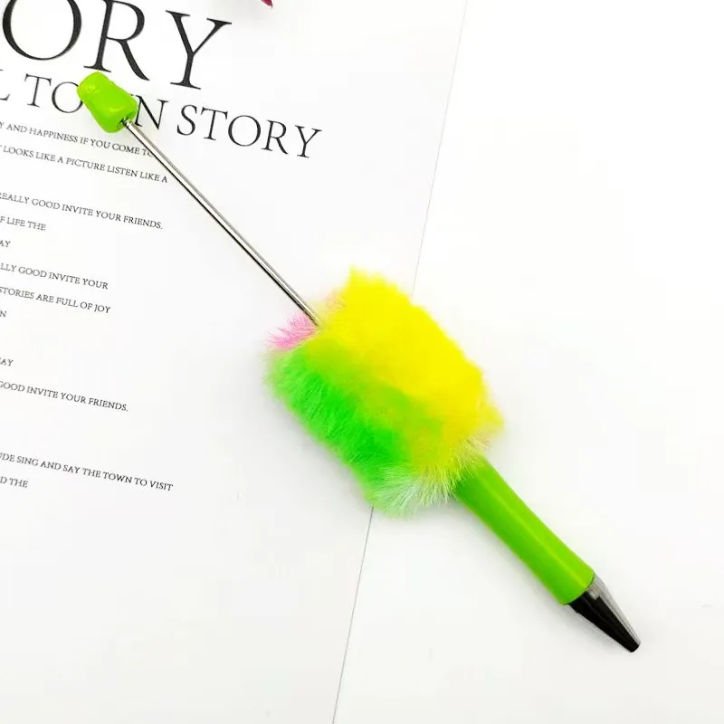 DIY Plush Beaded Ballpoint Pen Trendy Fluffy Rainbow Gradient Pen Stationery