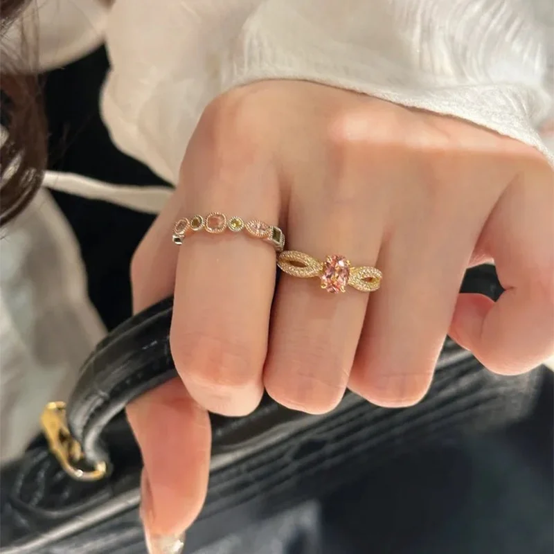 Ins Style Wedding Jewelry Accessory 925 Silver Pink Gemstone Bowknot Finger Band 18K White Gold Coloured Diamond Cocktail Rings