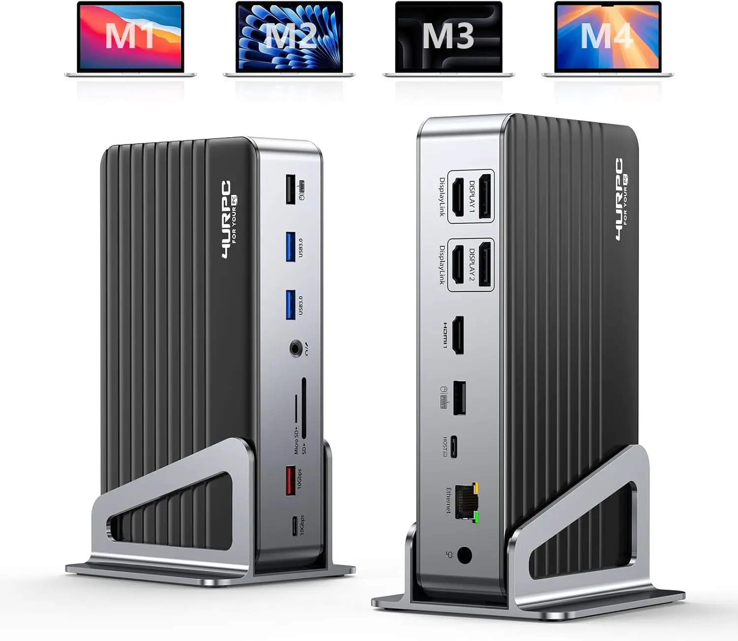 트리플 4K 노트북 도킹 스테이션, 120W 전원 공급으로 3개 모니터 지원, 썬더볼트 5/4/3, USB C M1/M2/M3/M4 맥북/윈도우 호환