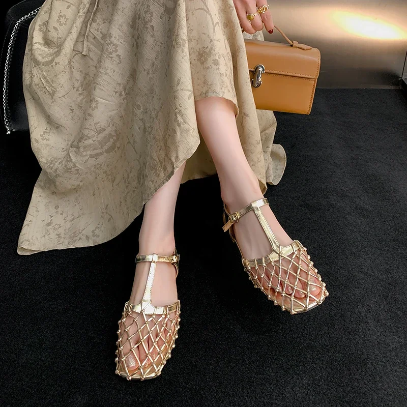 Hollow sandali da donna scarpe tacchi bassi Designer Dress Summer Luxury Dress New Brand Mesh Slingback Sexy Casual Zapatos Mujer Pumps