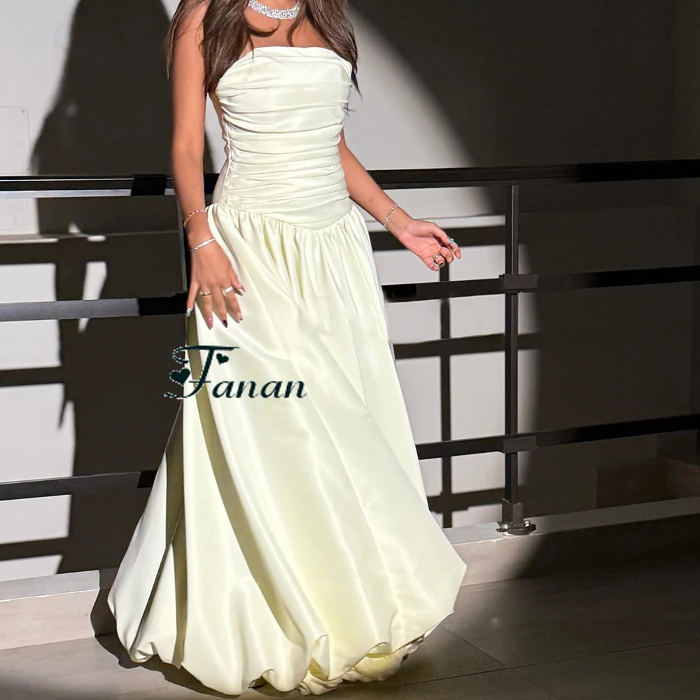 Personalizado sem alças simples a linha vestido de noite de cetim plissado sem mangas drapeado vestido de festa sem costas até o chão vestido de baile