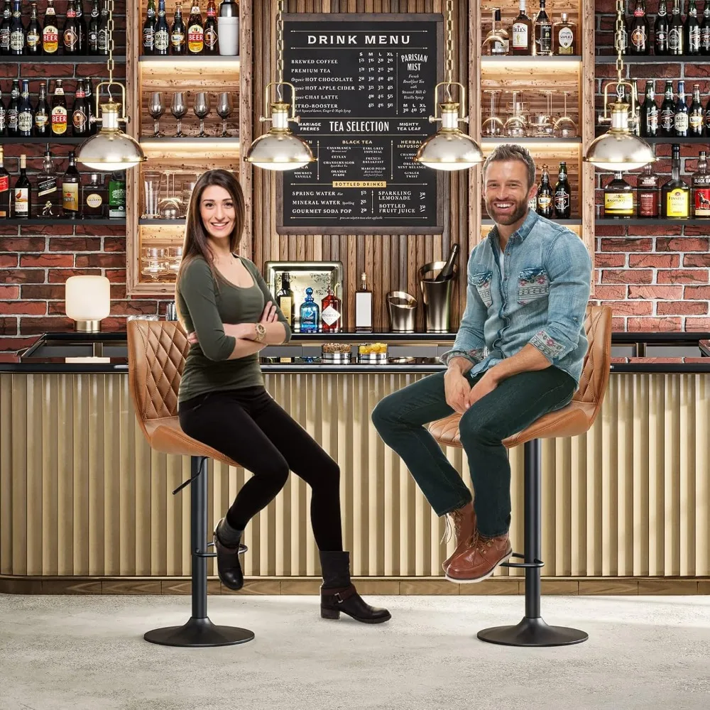 Leather Bar Stools, Breakfast Bar Stools, Swivel Adjustable Bar Chairs for Kitchens