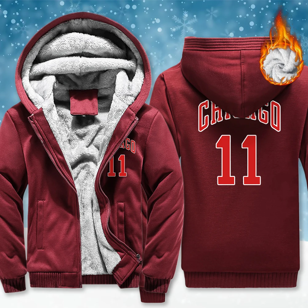 

Мужская куртка на молнии Chicago Red Letter 11, модные зимние утепленные толстовки, винтажная одежда с карманами, флисовое свободное пальто унисекс в стиле ретро