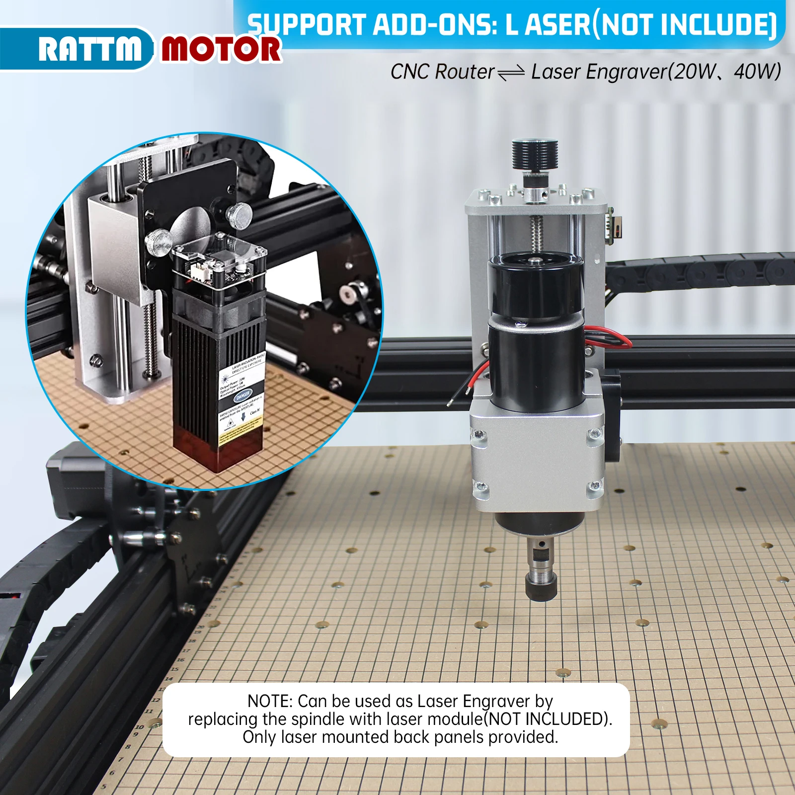 RATTM CNC 4540 Milling Router 3 Axis DIY 500W Laser Engraver with MDF or Aluminum Table for Engraving Cutter Wood Metal Acrylic