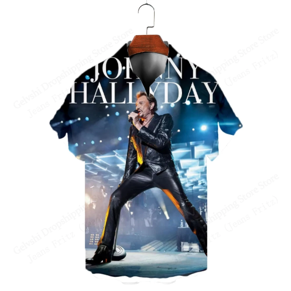 2025 New Popular Singer Johnny Hallyday 3d Print Shirt Turn Down Short Sleeve Hawaiian Shirts Male Blouses Beach Shirt Rock