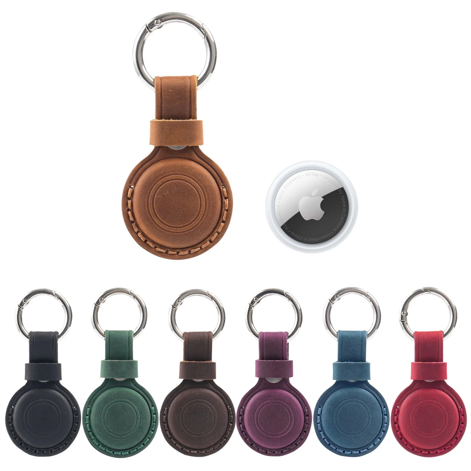 Genuine Leather AirTag Keychain Holder - Perfect for Apple Airtag Holder Keychain, Secure GPS Tracker Sleeve Cover with Key Ring