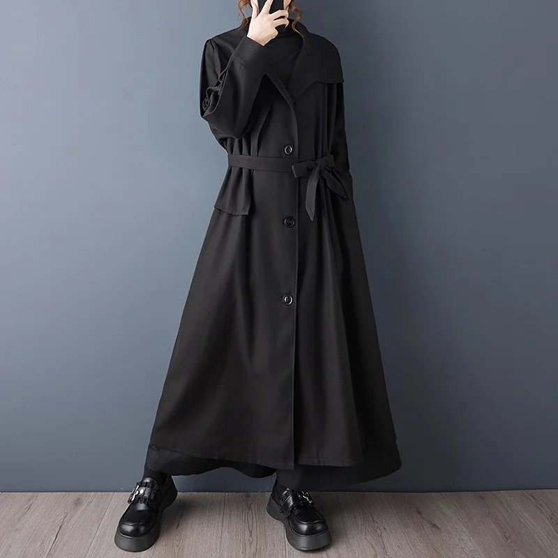 Artistic Casual Trench Coat Mid Length Autumn Winter Clothing Korean Version Loose Temperament Popular Woolen Windbreaker W1100