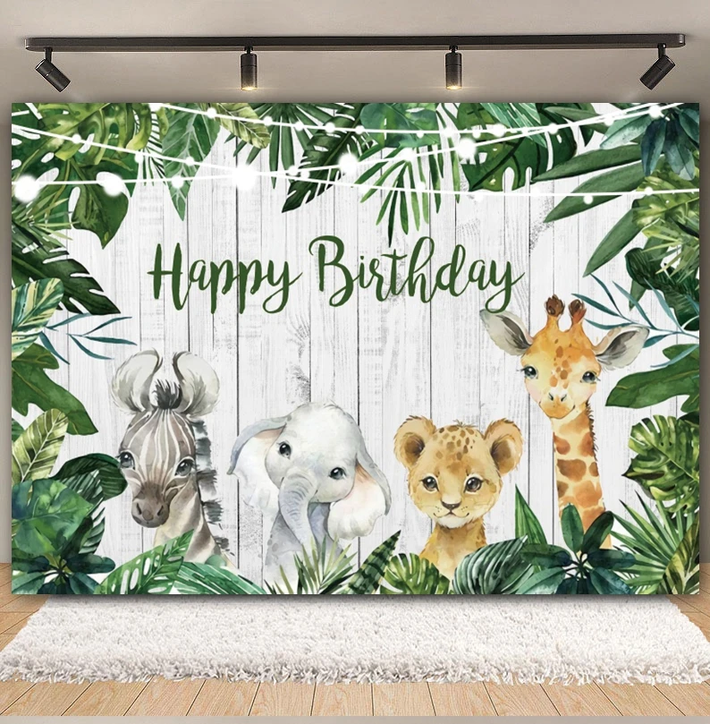 Tropische grüne Blätter Geburtstag Baby party Hintergrund grünes Gras Wand Safari Dschungel wild eine Party Hochzeit Fotografie Hintergrund