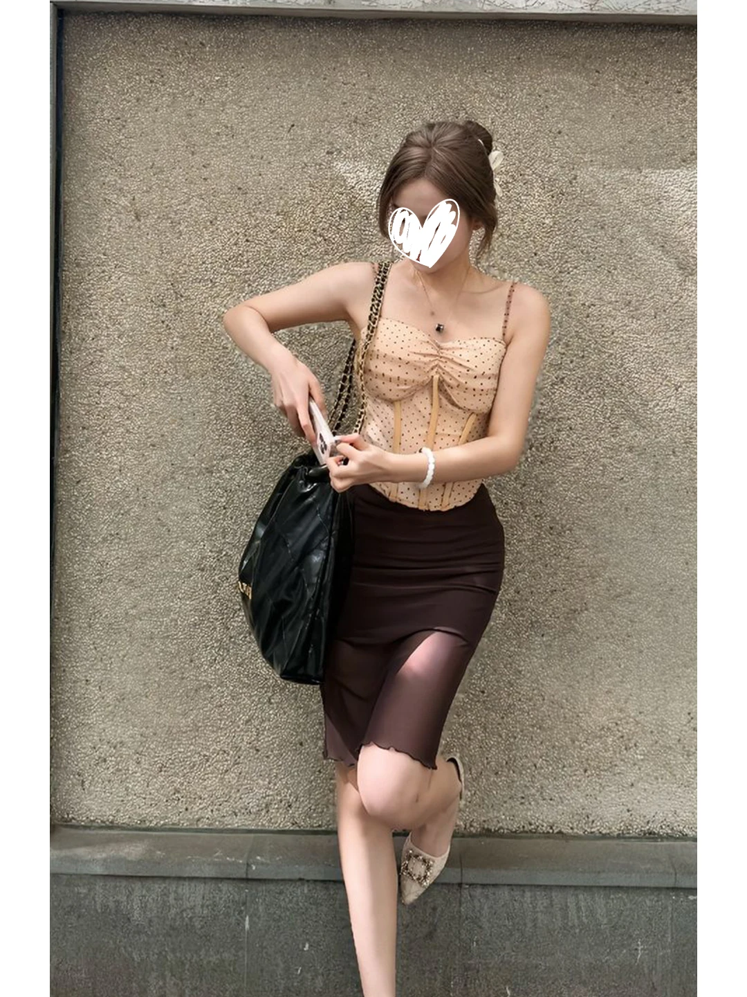 

Chic Polka Dot Women's Set Summer Outfit High Waist Skirt Casual Style round Neckline Sleeveless Warmth Functioning Fashion