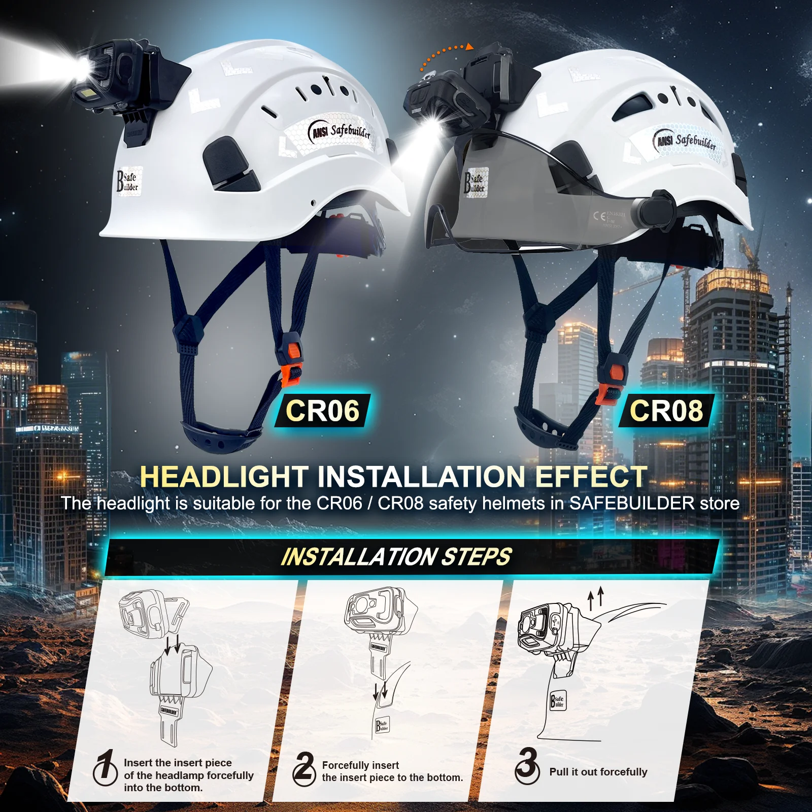 SHL01 Build in Headlight for Hard Hats CR06 and CR08 Safety Helmet Accessories Headlamp for Safety Helmet